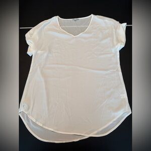 V-Neck Short Sleeve Tshirt Loose Flowy Tunic white near sheer